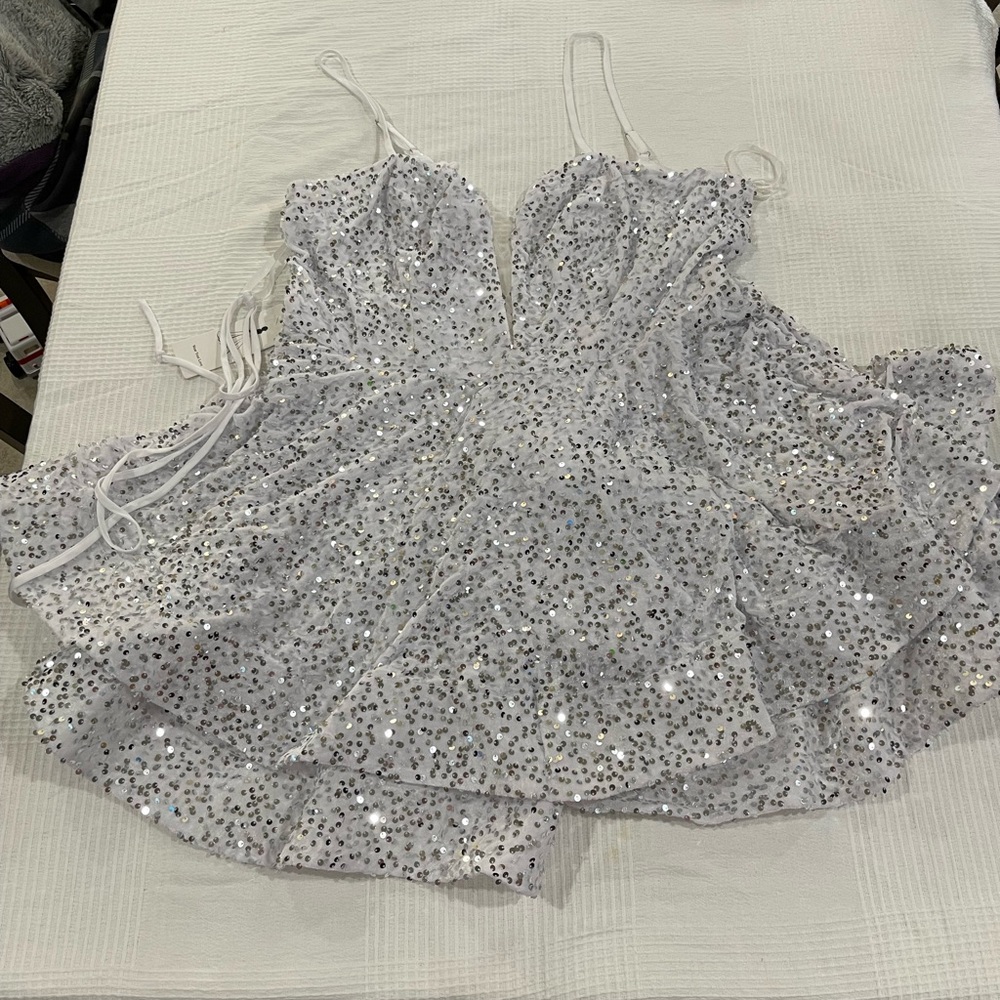 Sequin Embellished White Mini Dress